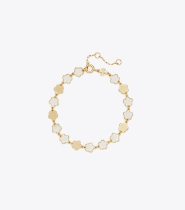 Tory Burch designer bracelets Forget Me Not Bracelet in Tory Gold / Mother of Pearl front