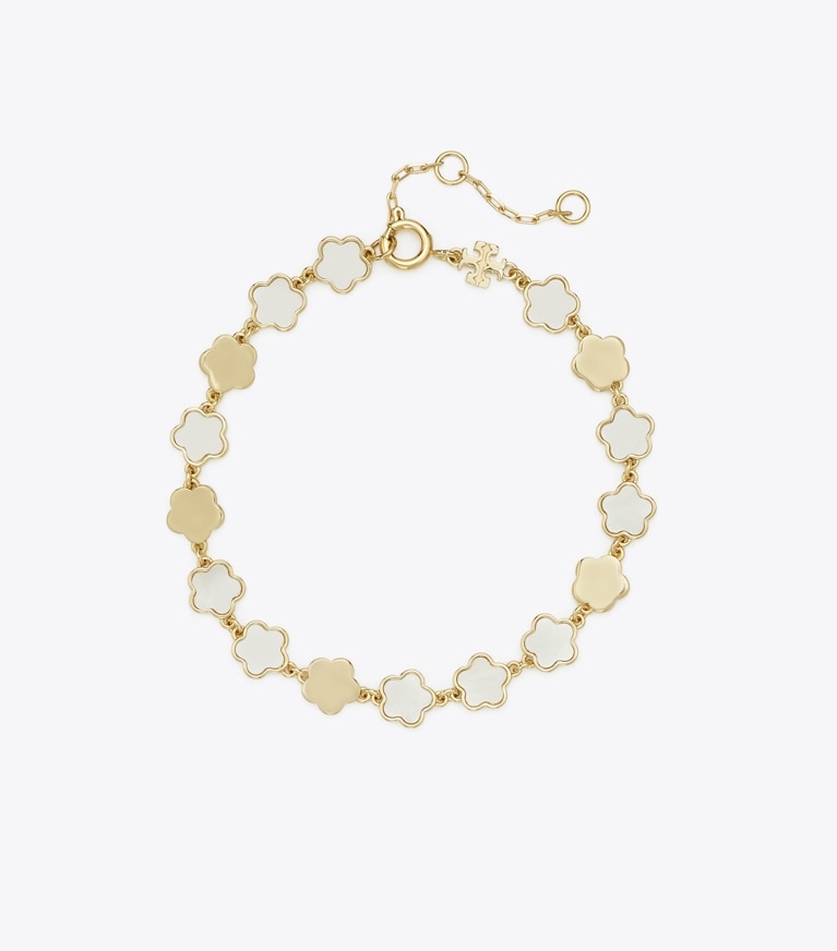 Tory Burch designer bracelets Forget Me Not Bracelet in Tory Gold / Mother of Pearl front
