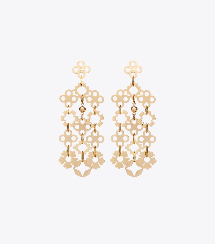 Tory Burch designer earrings Forget Me Not Chandelier Earrings in Tory Gold front