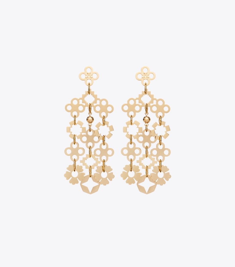 Tory Burch designer earrings Forget Me Not Chandelier Earrings in Tory Gold front