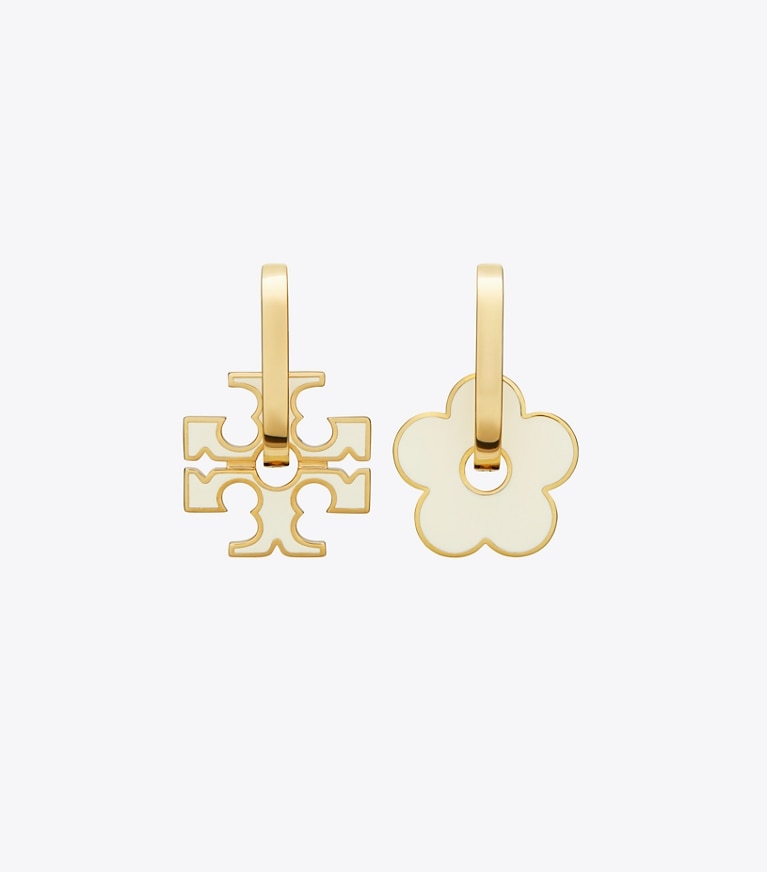 Tory Burch designer earrings Forget Me Not Charm Earrings in Tory Gold / Ivory detail