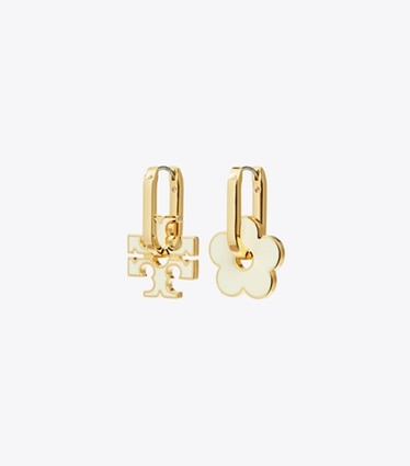 Tory Burch designer earrings Forget Me Not Charm Earrings in Tory Gold / Ivory front