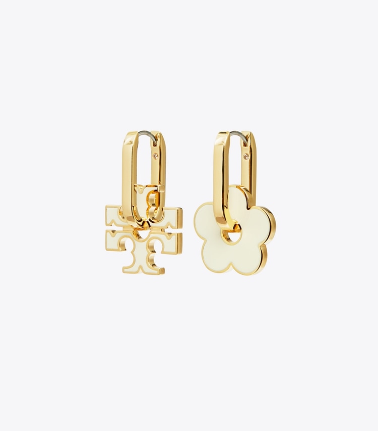 Tory Burch designer earrings Forget Me Not Charm Earrings in Tory Gold / Ivory front