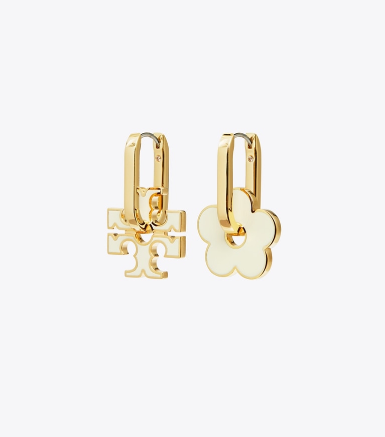 Tory Burch designer earrings Forget Me Not Charm Earrings in Tory Gold / Ivory front