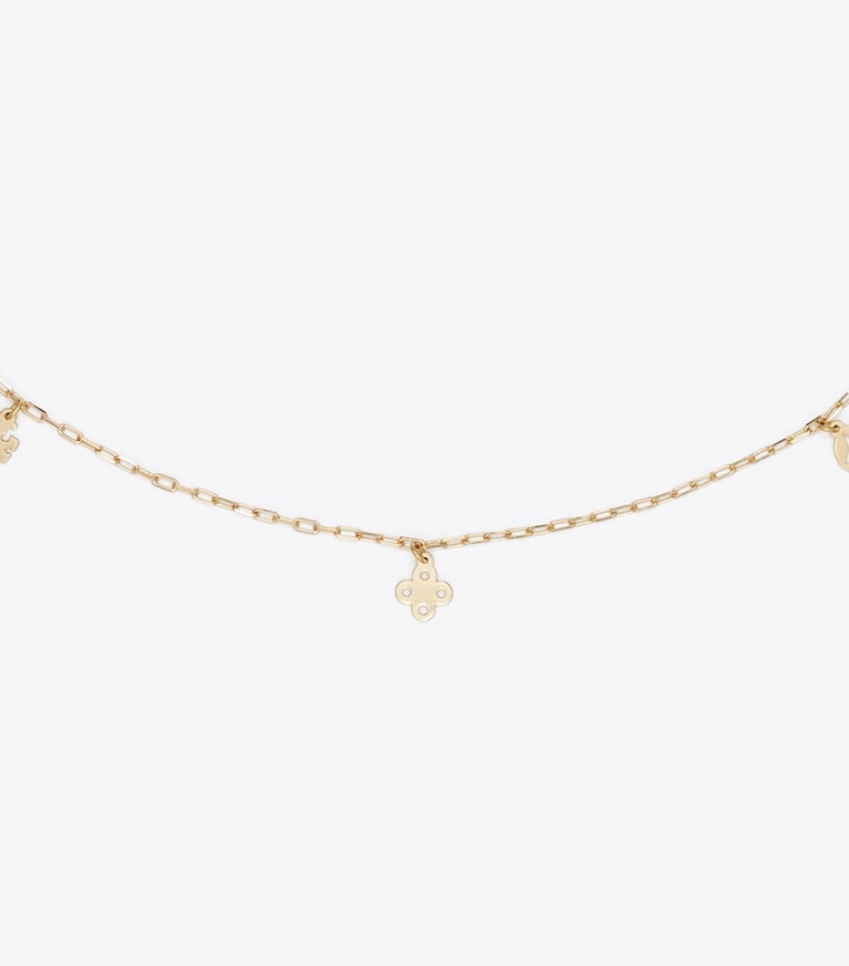 Tory Burch designer necklaces Forget Me Not Charm Necklace in Tory Gold front