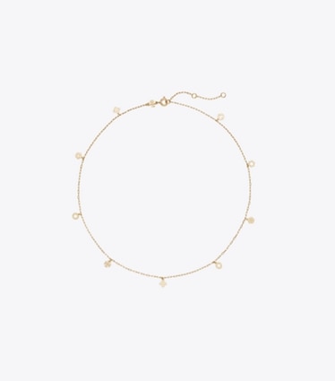 Tory Burch designer necklaces Forget Me Not Charm Necklace in Tory Gold front