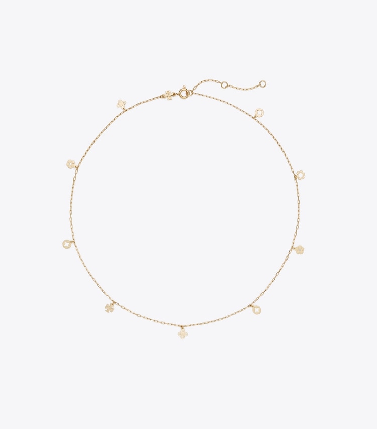Tory Burch designer necklaces Forget Me Not Charm Necklace in Tory Gold front
