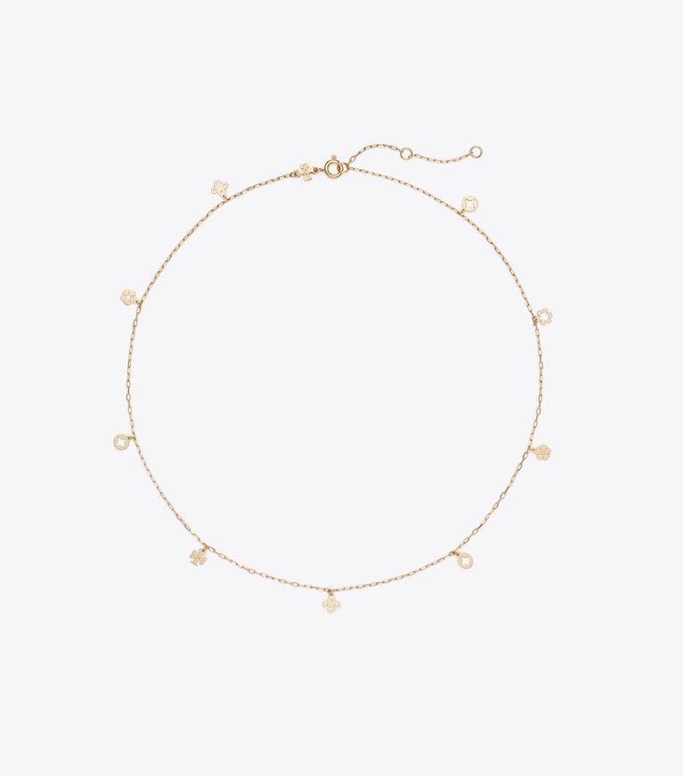 Tory Burch designer necklaces Forget Me Not Charm Necklace in Tory Gold front
