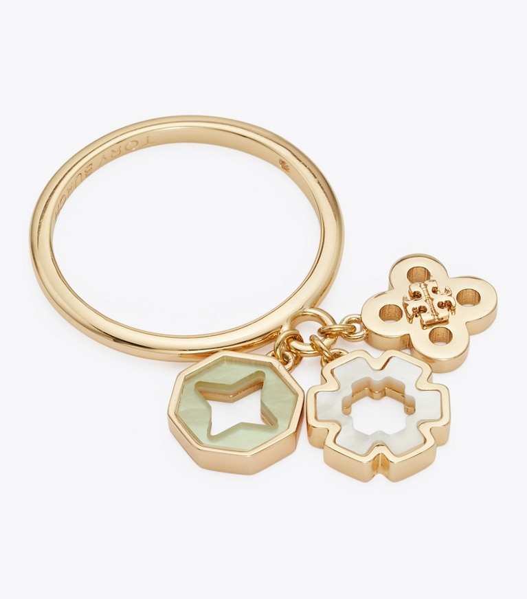 Tory Burch designer rings Forget Me Not Charm Ring in Tory Gold / Mother of Pearl angle
