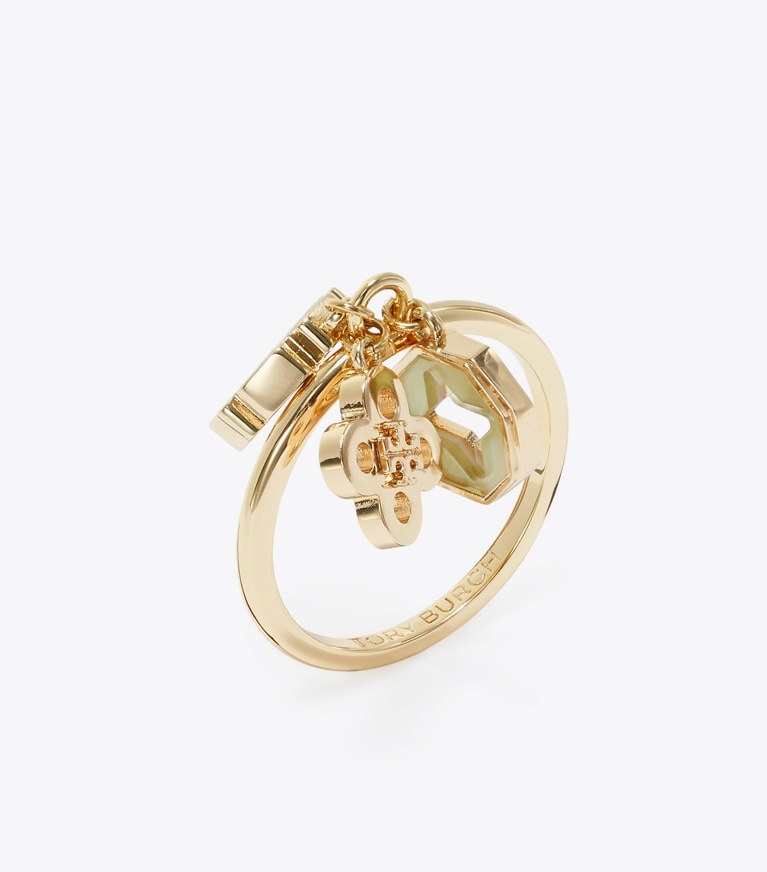 Tory Burch designer rings Forget Me Not Charm Ring in Tory Gold / Mother of Pearl angle