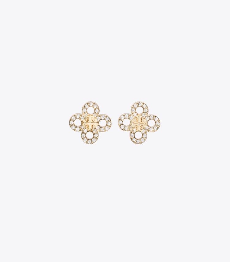Tory Burch designer ohrringe Forget Me Not Clover Ohrstecker in Tory Gold / Crystal front