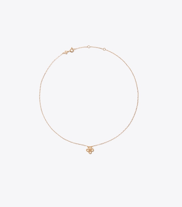 Tory Burch designer ネックレス フォーゲットミーノット クローバー ペンダント ネックレス in Tory Gold front