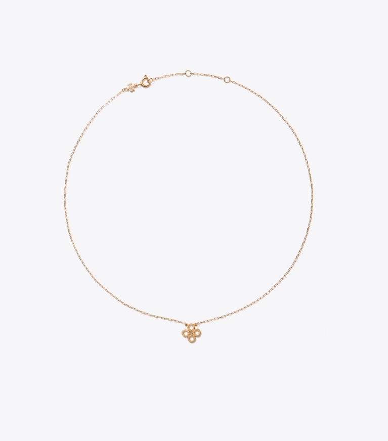 Tory Burch designer necklaces Forget Me Not Clover Pendant Necklace in Tory Gold front