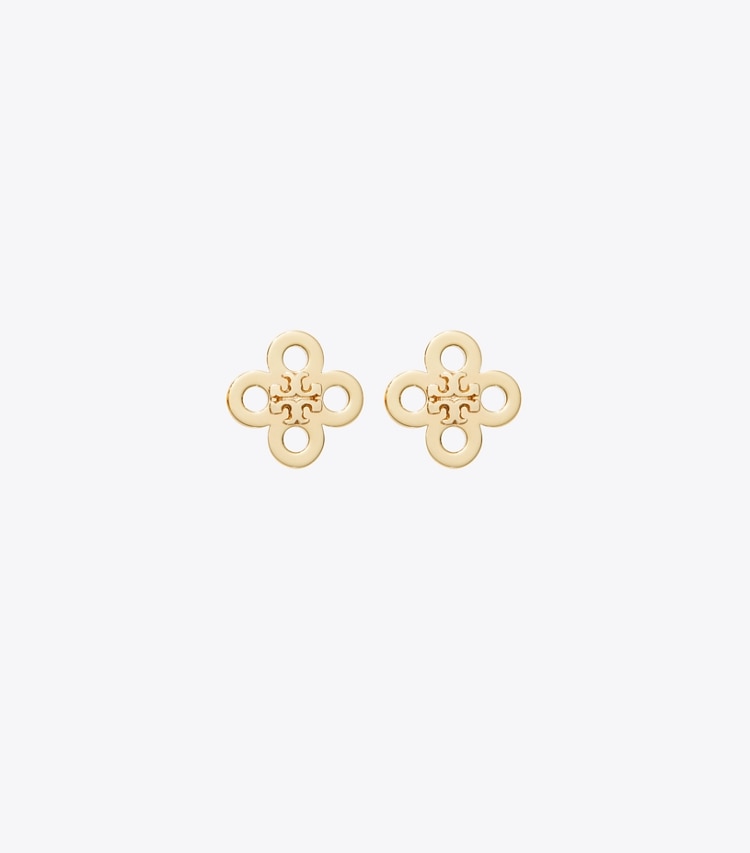 Tory Burch designer earrings Forget Me Not Clover Stud Earring in Tory Gold front