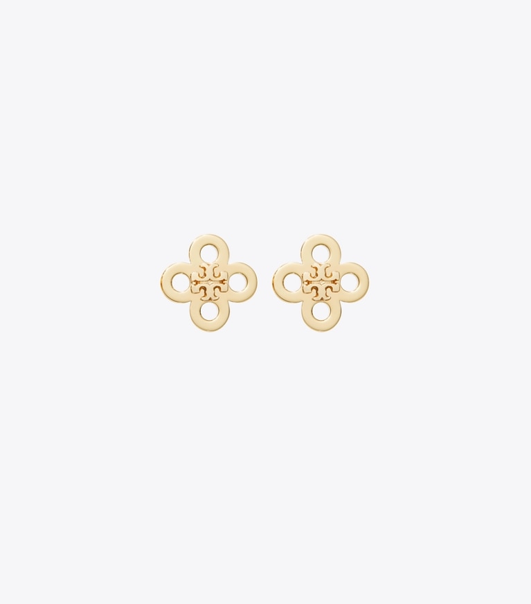 Tory Burch designer earrings Forget Me Not Clover Stud Earring in Tory Gold front