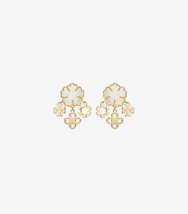 Tory Burch designer ohrringe Forget Me Not Cluster Earrings in Tory Gold / Mother of Pearl front