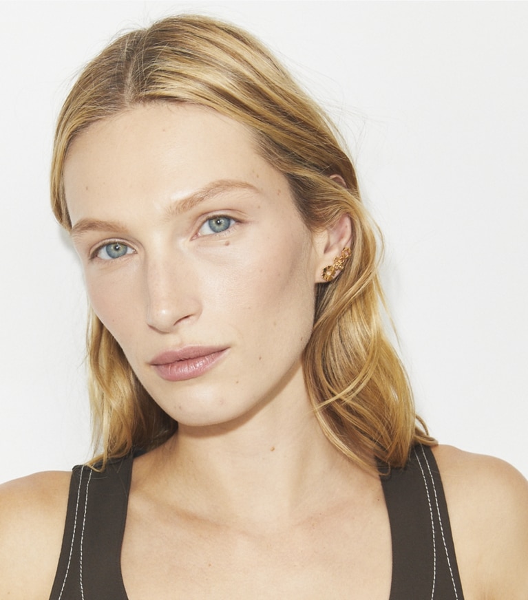 Tory Burch designer earrings Forget Me Not Cluster Stud Earrings in Tory Gold front