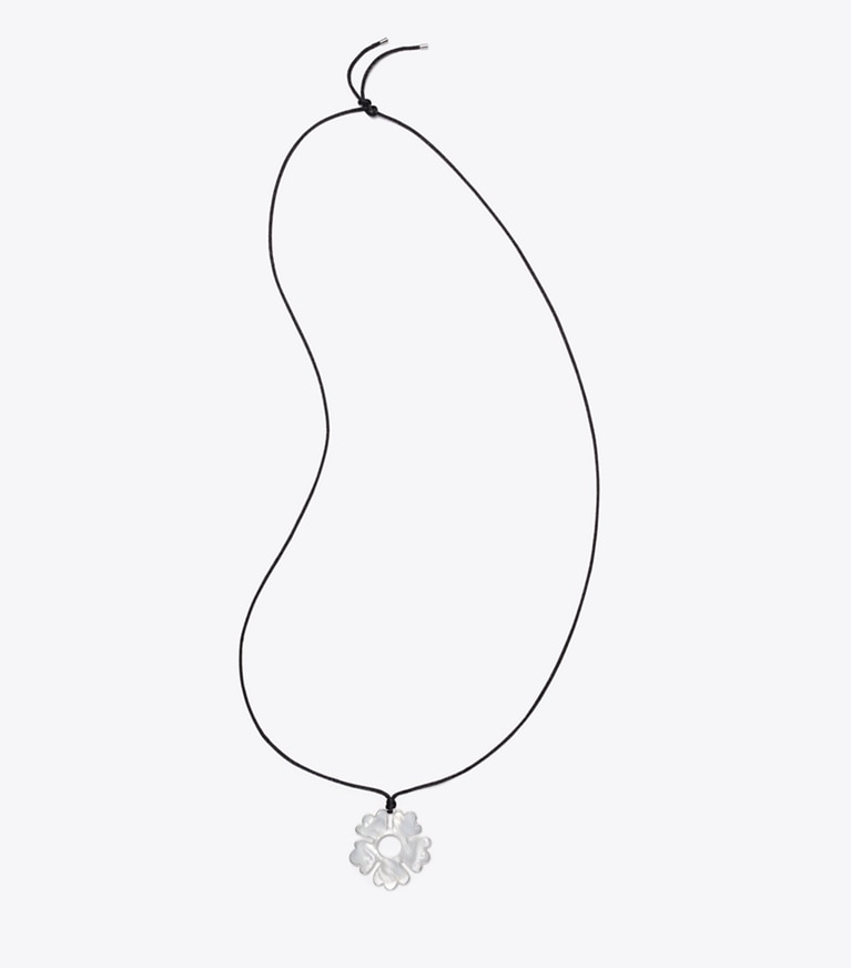 Tory Burch designer necklaces Forget Me Not Cord Necklace in Black / Light Silver / Ivory front
