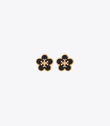 Tory Burch designer ohrringe Forget Me Not Emaille-Ohrstecker in Tory Gold / Black front
