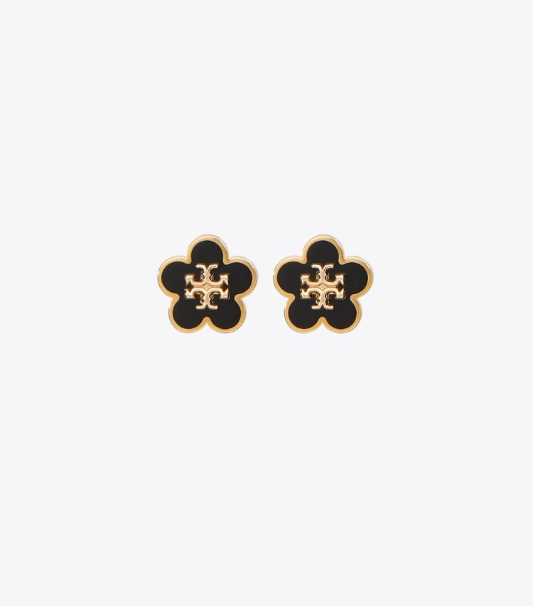 Tory Burch designer ohrringe Forget Me Not Emaille-Ohrstecker in Tory Gold / Black front