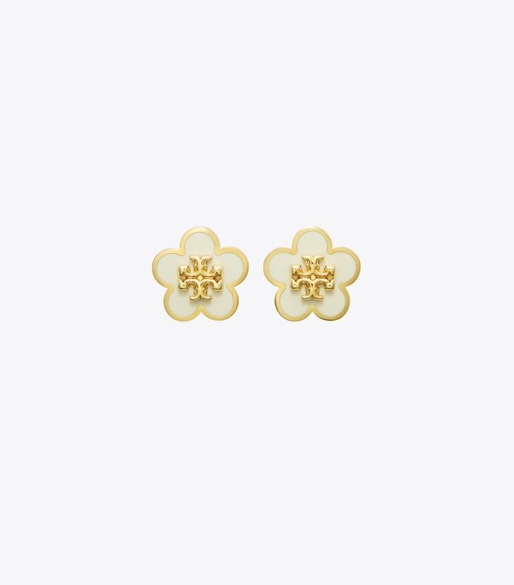 Tory Burch designer earrings Forget Me Not Enamel Stud Earrings in Tory Gold / New Ivory front