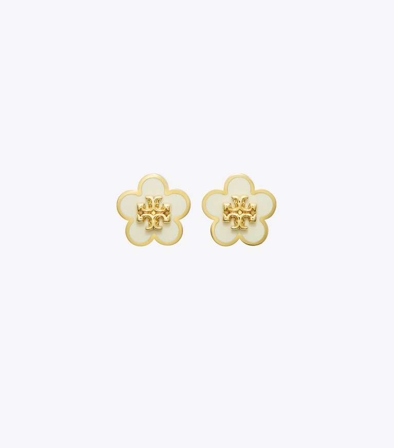 Tory Burch designer earrings Forget Me Not Enamel Stud Earrings in Tory Gold / New Ivory front