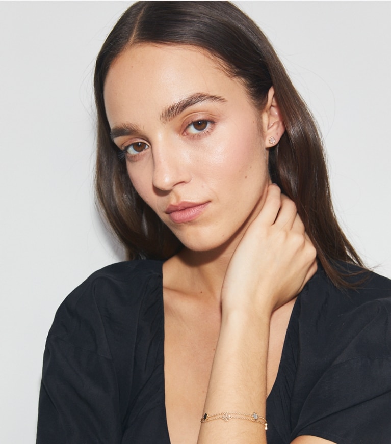 Tory Burch designer jewelry boxes Forget Me Not Gift Set in Tory Gold / Mother of Pearl front