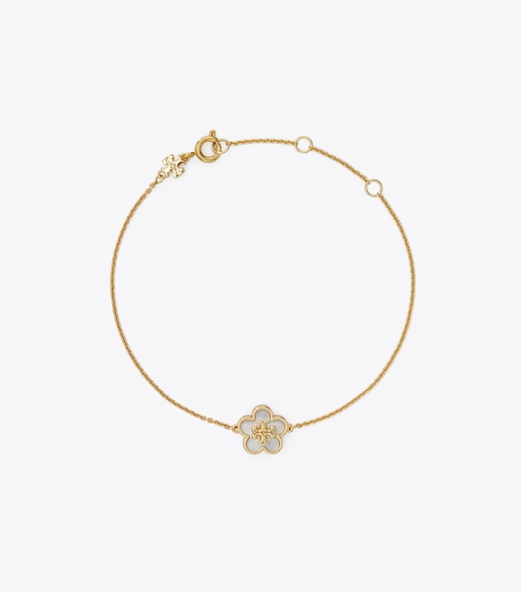 Tory Burch designer armbänder Forget Me Not Gliederarmband in Tory Gold / Mother of Pearl front