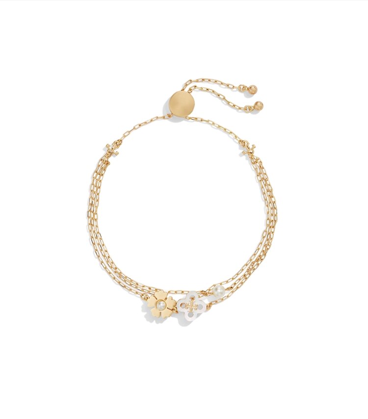 Tory Burch designer armbänder Forget Me Not Gliederarmband mit Perle und Schiebeverschluss in Tory Gold / Mother of Pearl / Cream additional