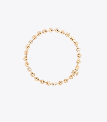 Tory Burch designer halsketten Forget Me Not Halskette mit ineinandergreifenden Gliedern in Tory Gold / New Ivory front