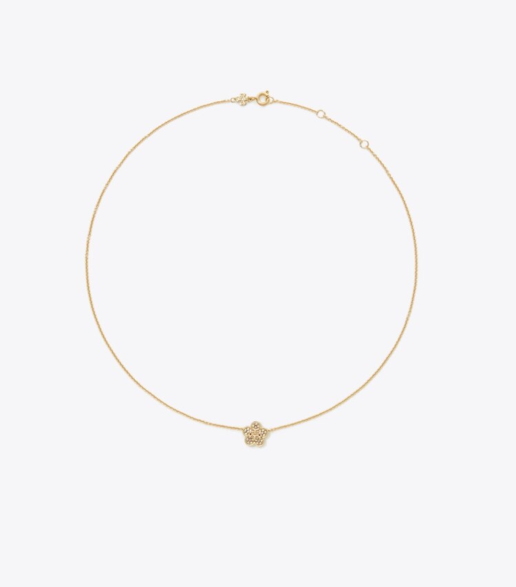 Tory Burch designer halsketten Forget Me Not Halskette mit Pavé-Anhänger in Tory Gold / Crystal front