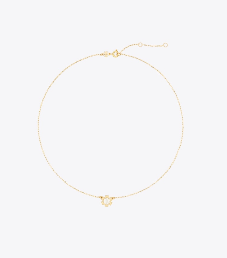 Tory Burch designer halsketten Forget Me Not Halskette mit Perlmutt-Anhänger in Tory Gold / Mother of Pearl front