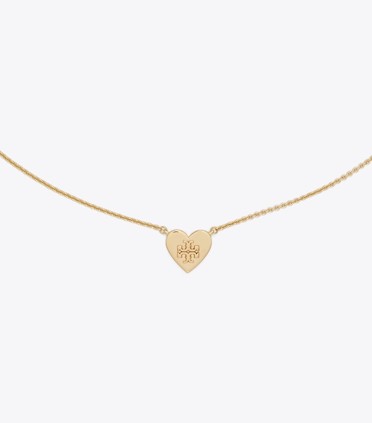 Tory Burch designer necklaces Forget Me Not Heart Pendant Necklace in Tory Gold front