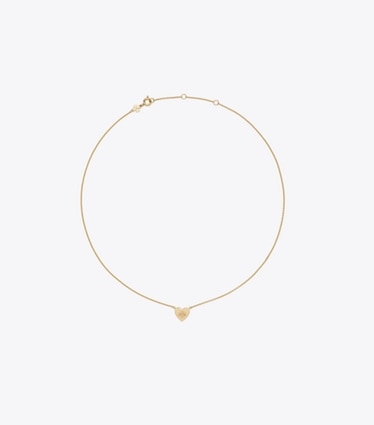 Tory Burch designer necklaces Forget Me Not Heart Pendant Necklace in Tory Gold front