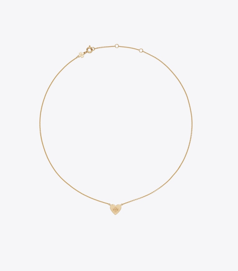 Tory Burch designer necklaces Forget Me Not Heart Pendant Necklace in Tory Gold front