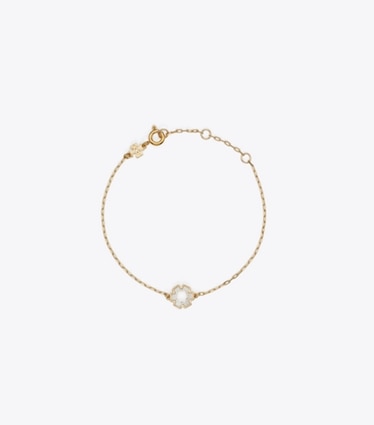 Tory Burch designer bracelets Forget Me Not Hex Bracelet in Tory Gold / Mother of Pearl front