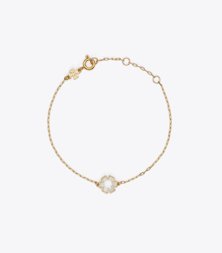 Tory Burch designer bracelets Forget Me Not Hex Bracelet in Tory Gold / Mother of Pearl front