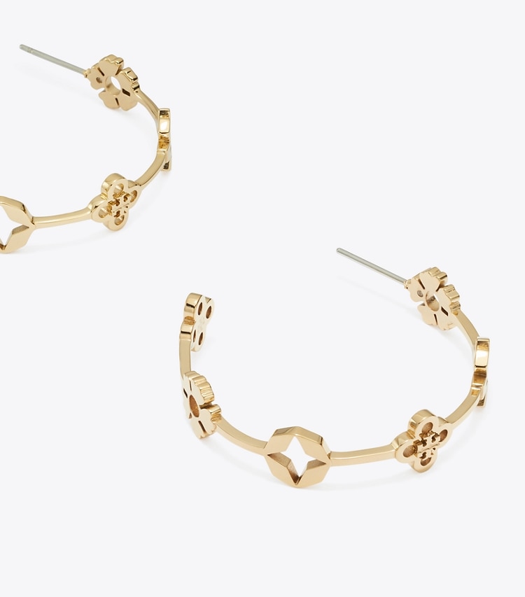 Tory Burch designer earrings Forget Me Not Hoop Earrings in Tory Gold detail