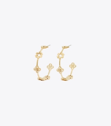 Tory Burch designer イヤリング＆ピアス フォーゲットミーノット フープピアス in Tory Gold front
