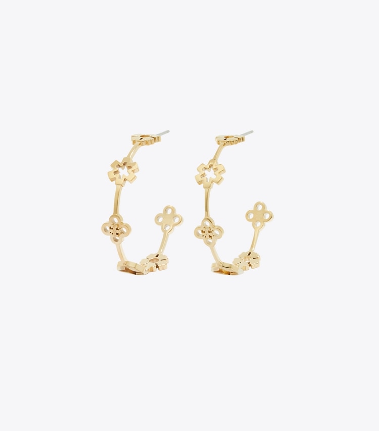 Tory Burch designer earrings Forget Me Not Hoop Earrings in Tory Gold front