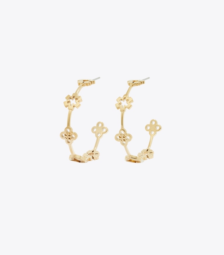 Tory Burch designer earrings Forget Me Not Hoop Earrings in Tory Gold front