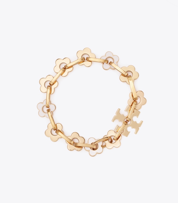 Tory Burch designer bracelets Forget Me Not Interlocking Bracelet in Tory Gold / New Ivory front