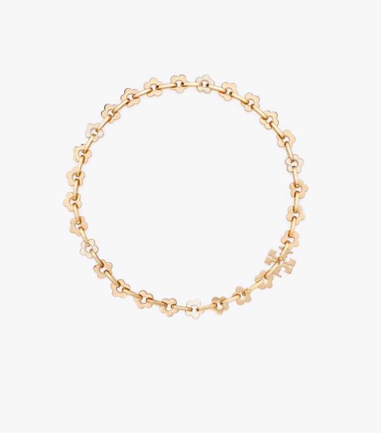 Tory Burch designer necklaces Forget Me Not Interlocking Necklace in Tory Gold / New Ivory front