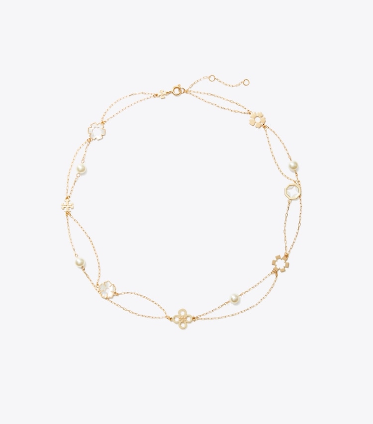 Tory Burch designer necklaces Forget Me Not Layered Necklace in Tory Gold / Mother of Pearl front