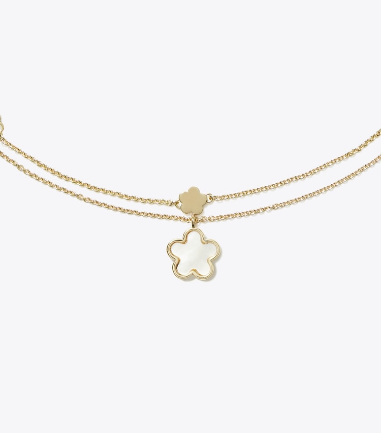 Tory Burch designer ネックレス レイヤード フラワー ペンダント ネックレス in Tory Gold / Mother of Pearl ディテール