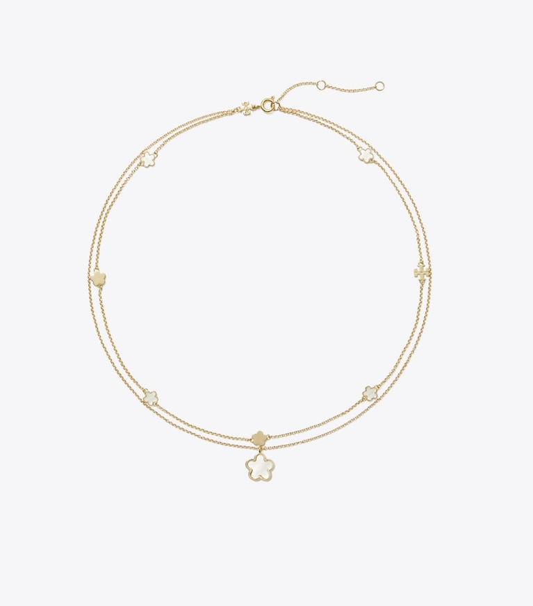 Tory Burch designer ネックレス レイヤード フラワー ペンダント ネックレス in Tory Gold / Mother of Pearl front