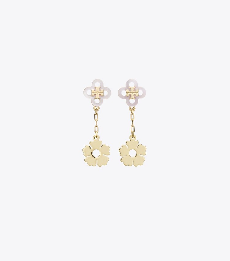 Tory Burch designer イヤリング＆ピアス キラ クローバー リニア ピアス in Tory Gold / Pink front