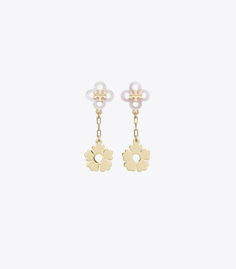 Tory Burch designer イヤリング＆ピアス キラ クローバー リニア ピアス in Tory Gold / Pink front