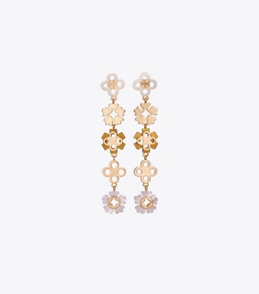 Tory Burch designer earrings Forget Me Not Linear Earrings in Tory Gold / Multi front