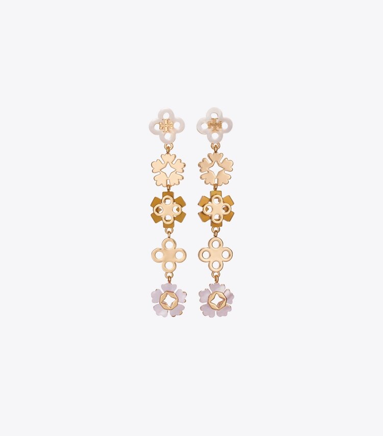 Tory Burch diseñador aretes Forget Me Not Linear Earrings en Tory Gold / Multi frente